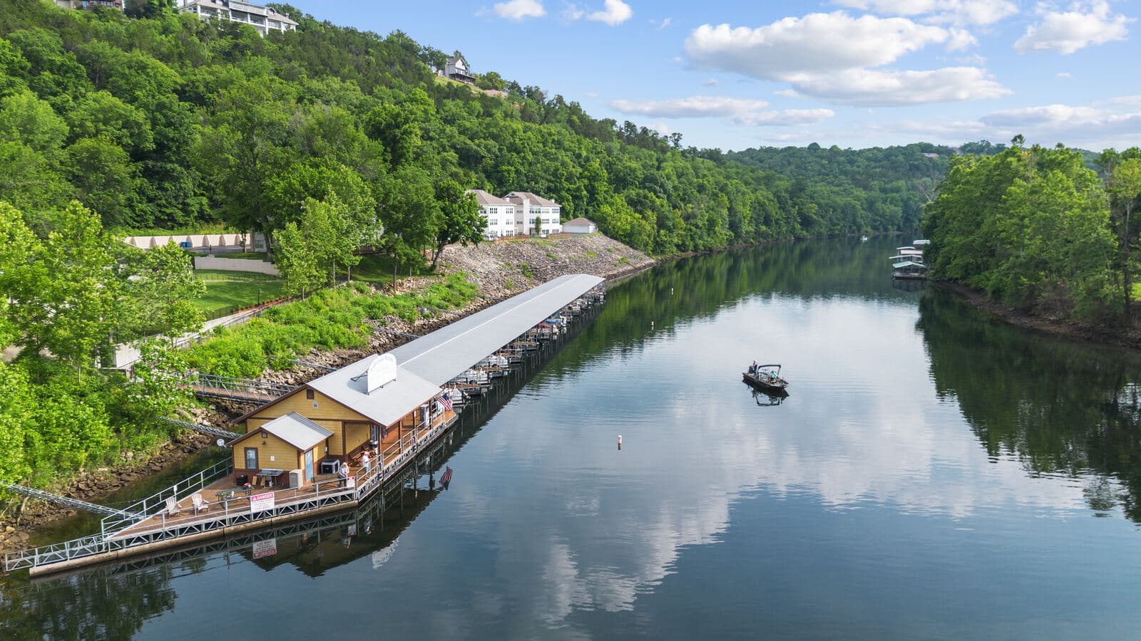 Aerial drone photo of a private dock on Table Rock Lake